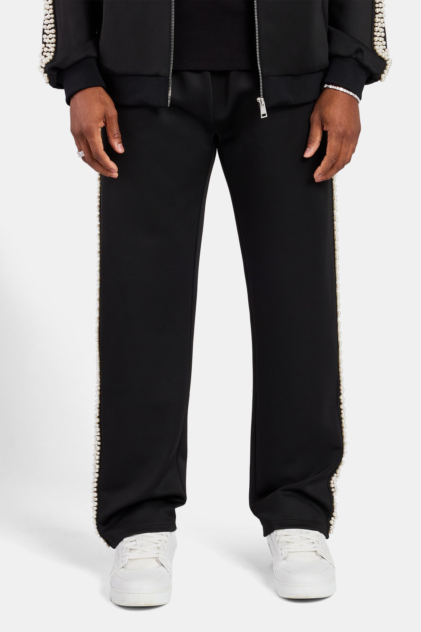 Pearl Detail Straight Leg Trouser - Black